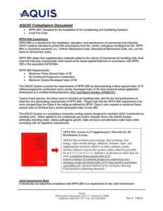 AQUIS compliance document for NFPA 90, the standard for local fire codes in HVAC